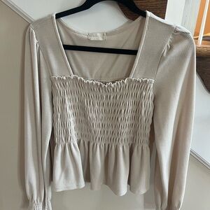 Cream Smocked Women's Top M